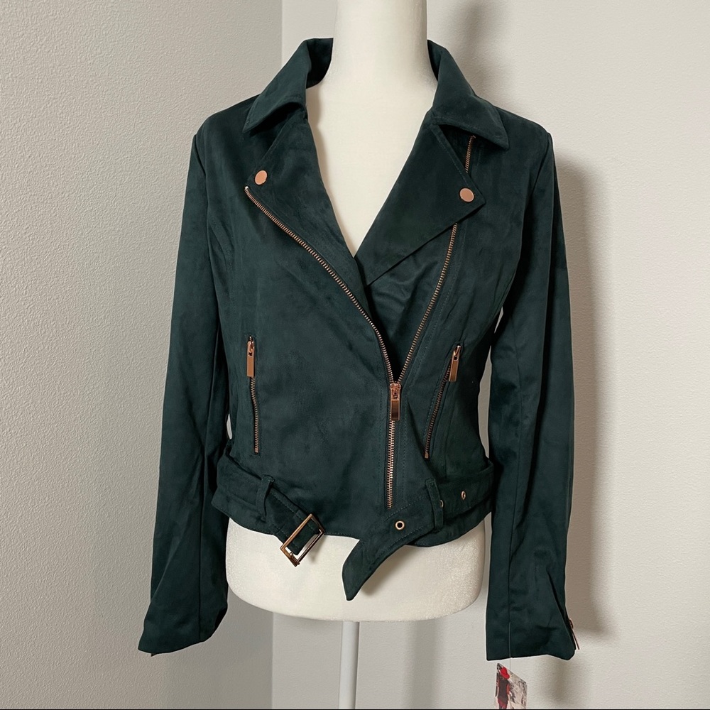 [WILDFLOWER] BNWT EMERALD FAUX SUEDE MOTO JACKET W/ ROSE GOLD HARDWARE